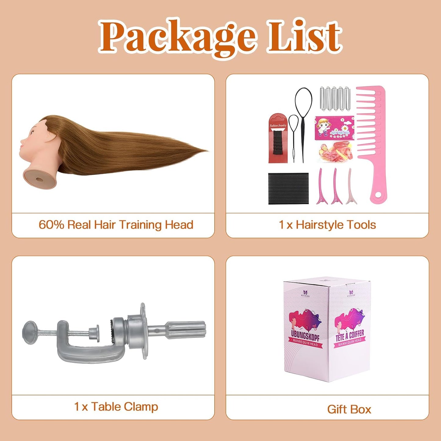 28-Inch Mannequin Head | 80% Real Human Hair for Styling, Braiding & Curling - Blonde with Table Clamp