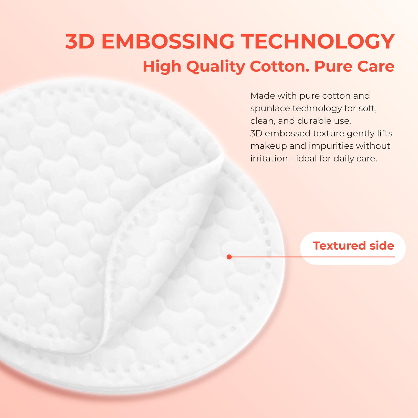 CALLA BEAUTY 3D Cotton Rounds for Face (400 Counts) - Premium 3D Embossing Technology - Textured Thick Cotton Pads, Tear-Resistant & Low Lint Makeup Remover Pads, Absorbent Toner Pads