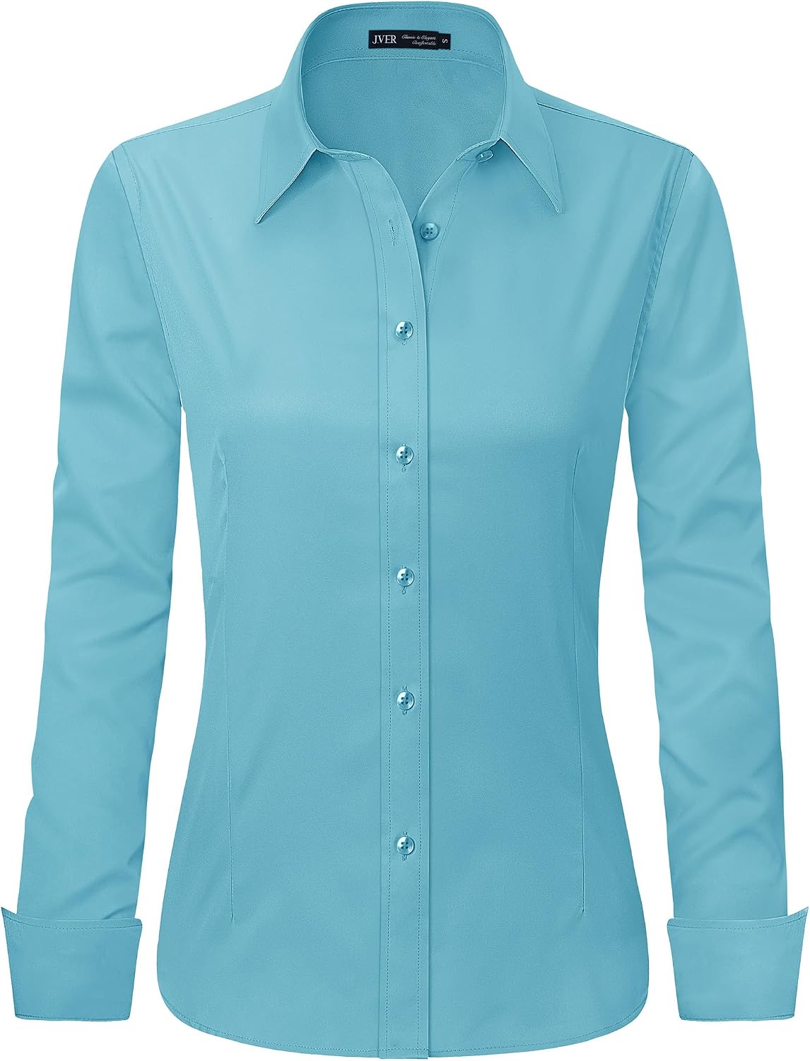J.VER Women's Long Sleeve Dress Shirt - Wrinkle-Free Business Casual Blouse for Office Work