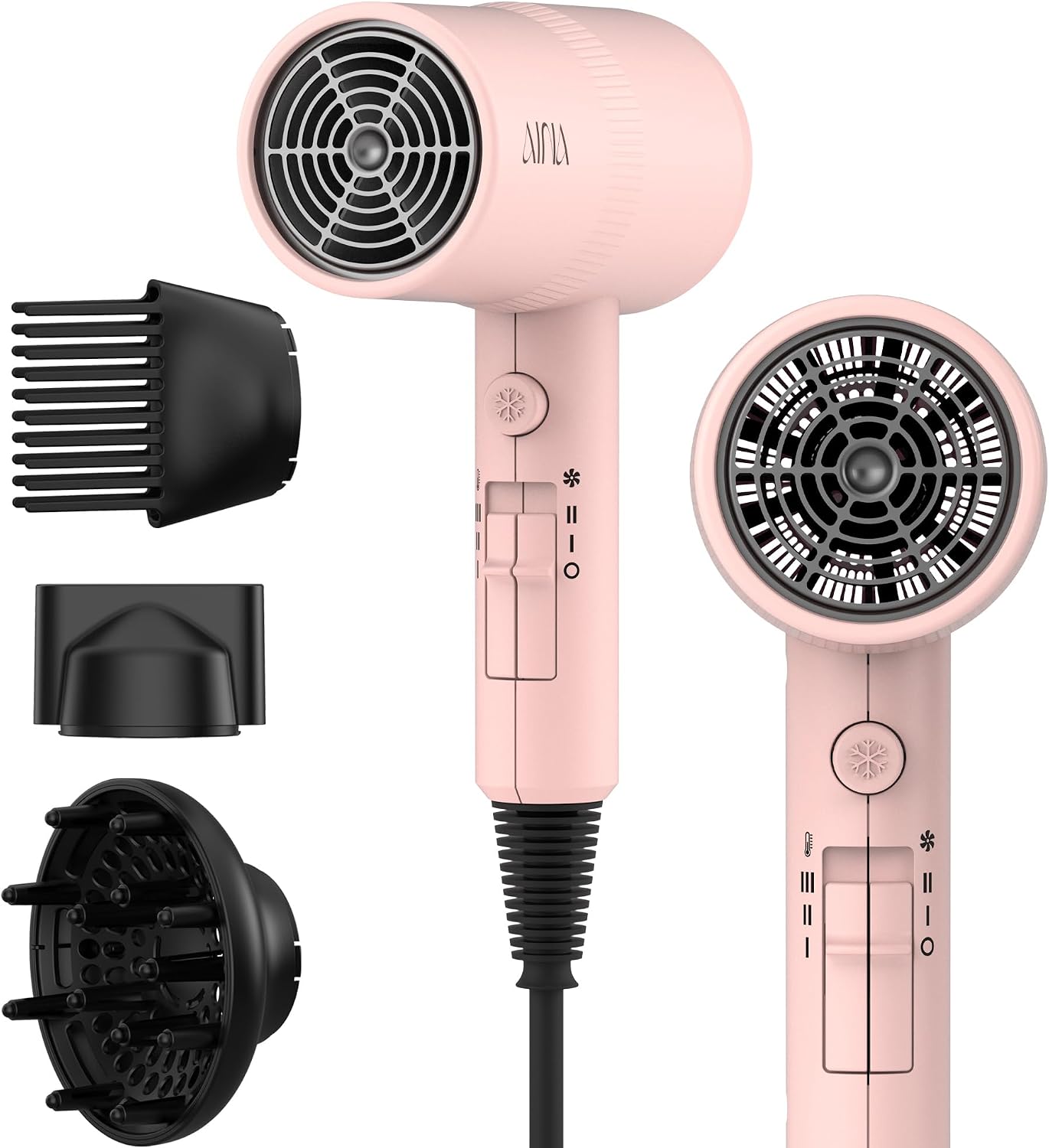 AINA Hair Dryer with Diffuser - Advanced Ionic Technology & Ceramic Coating | Fast Drying & Shine 110V/Ash Grey