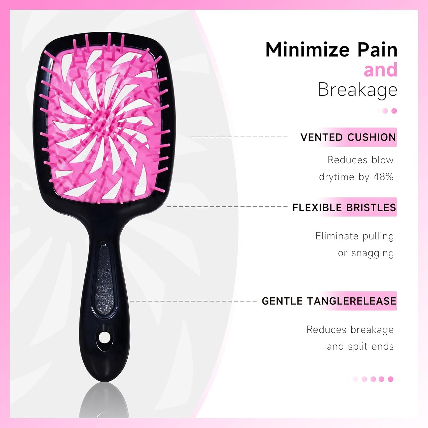Detangle Hair Brush Set - 11 Pcs with Spray Bottle | Smooth Brushes for Adults & Toddlers - Pink