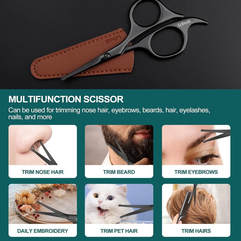 Nose Hair Scissors - 4.7-Inch Round-Headed Trimmers for Facial Hair, Beards & Eyebrows | Black