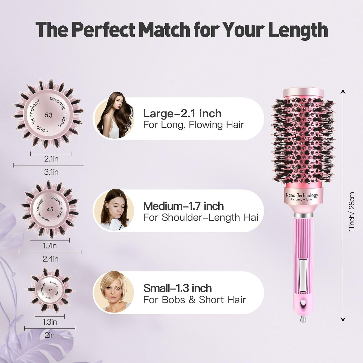 URTHEONE Round Hair Brush,Mixed Boar & Plastic Bristles Roller Hair Brush for Women Salon Style Look,1.7inch Ceramic Medium Brushing with 4 Hair Clips for Short Fine Long Hair,Adds Volume & Smoothness