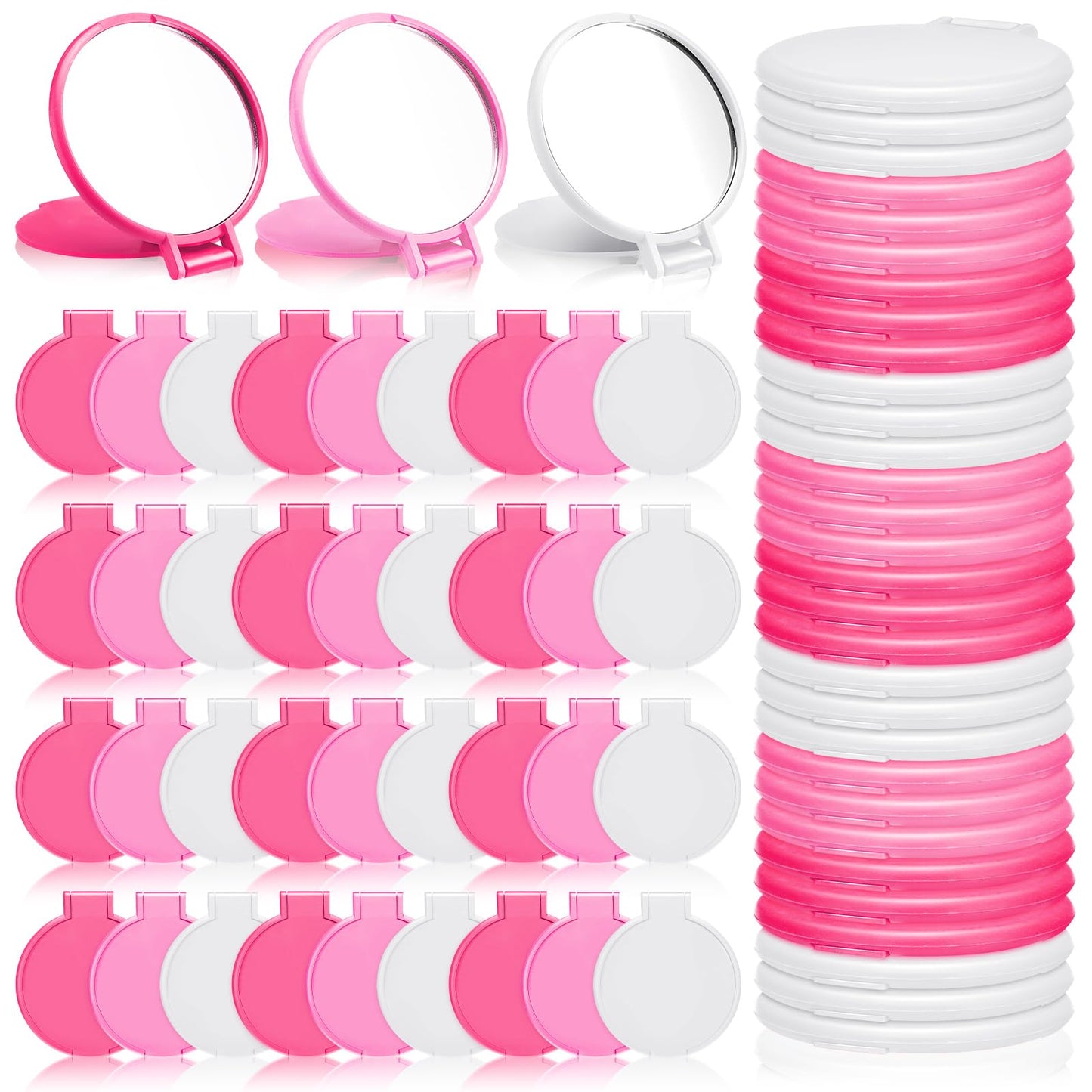 Weysat 48 Pcs Compact Mirror Bulk Gifts Pink White Mini Folding Pocket Mirror Portable Small Round Travel for Women Makeup Goodie Bag Purse Wedding Mothers Valentines Party Favors