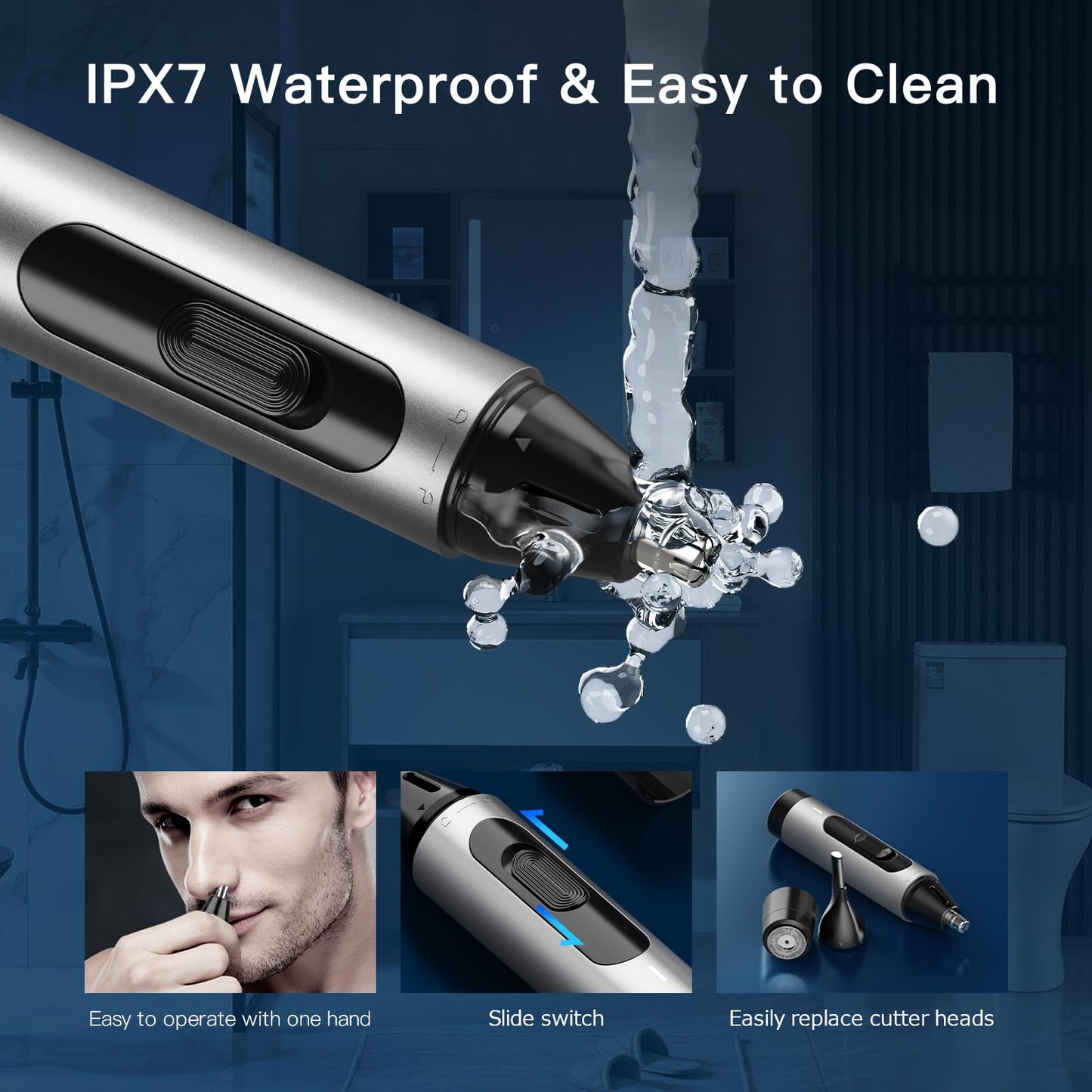 Ear and Nose Hair Trimmer for Men, USB Rechargeable Nose Clipper Professional Painless Nasal Shaver Razor 3 in 1 Electric Eyebrow Facial Hair Trimmer Kit Waterproof Dual-Edge Blades Easy Cleansing