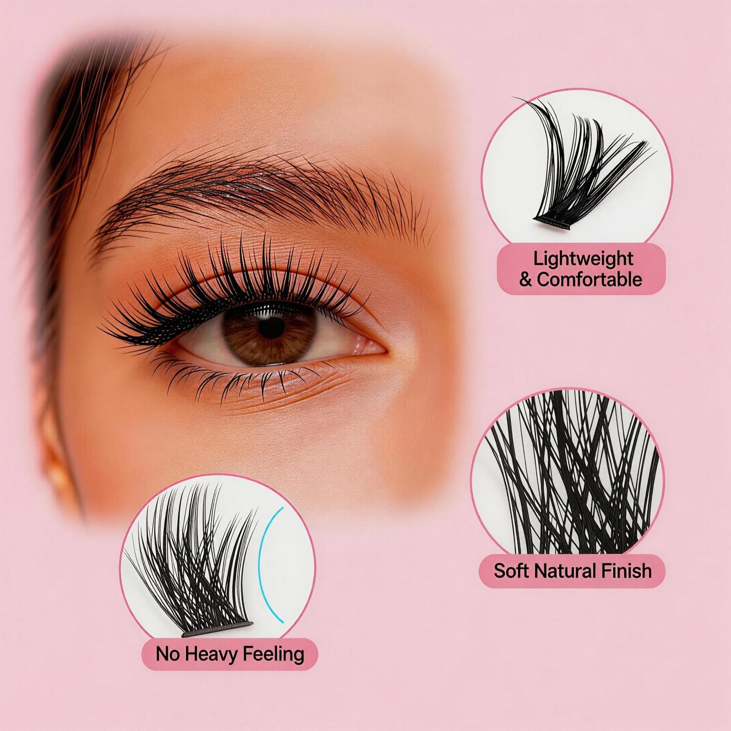 DIY Lash Extension Kit, 280PCS 60D Individual Cluster Lashes, Mixed Length 9–15mm, Bond and Seal with Applicator, At Home Lash Extensions for Natural Full Volume Look