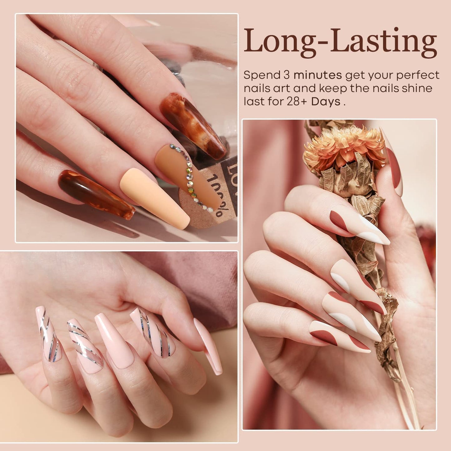 Gel Nail Polish Kit - 6 Colors for Skin Tones | Nude Pink, Milky White & Neutral Brown Soak Off Set