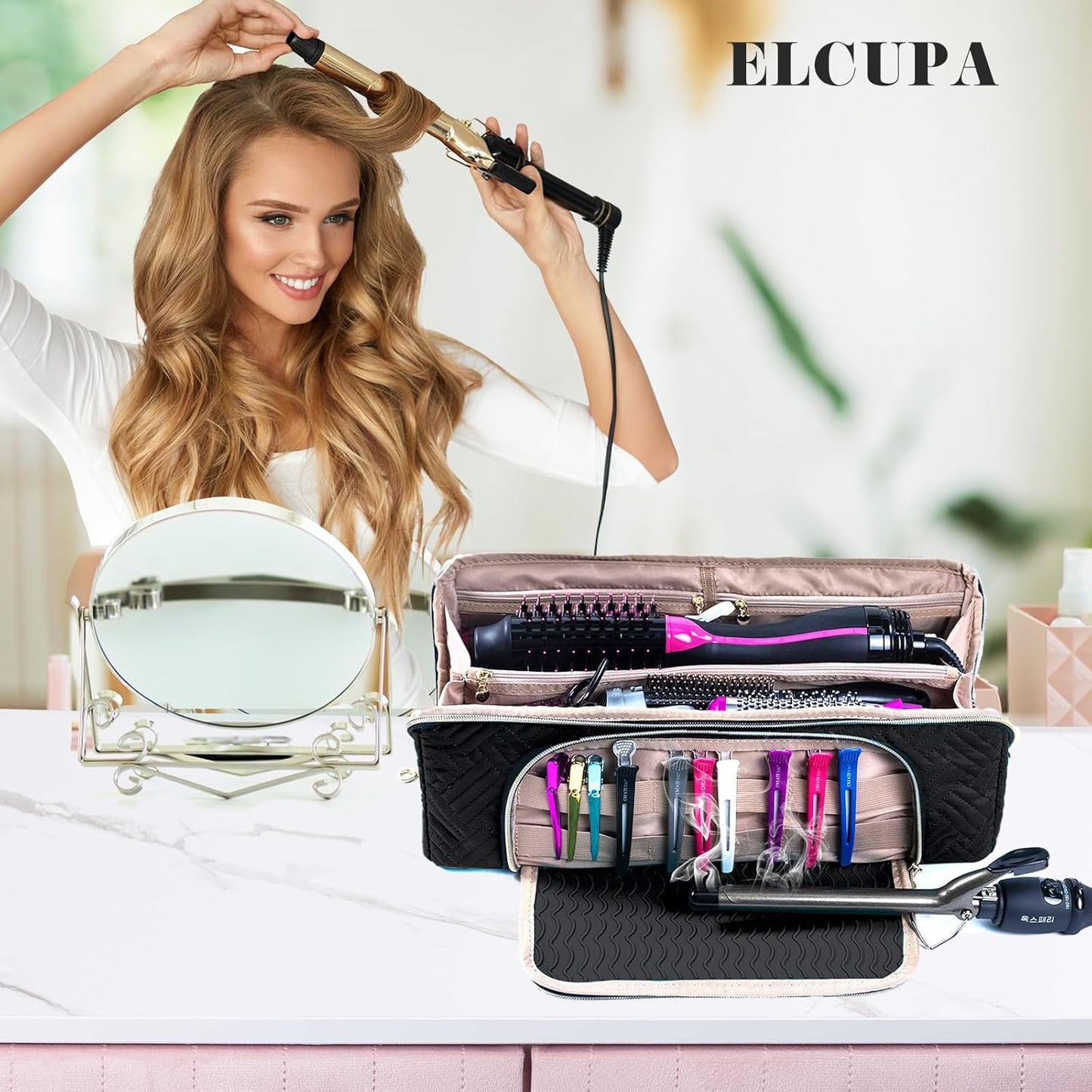 Large Hair Tools Travel Bag - 2-in-1 Organizer for Hair Dryer, Flat Irons & Curling Irons | Perfect for Travel Essentials