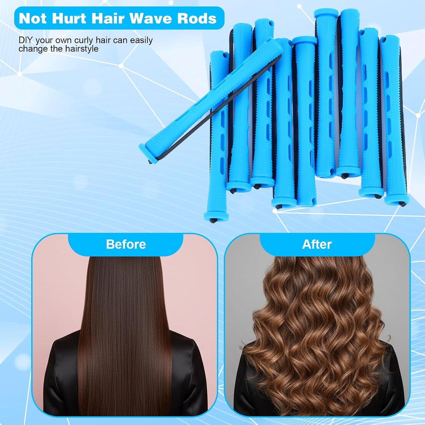 Curling Rods Set - 40PCS Anti-Slip Small Perm Rods for All Hair Types | Blue Plastic, 0.9cm (0.35in)