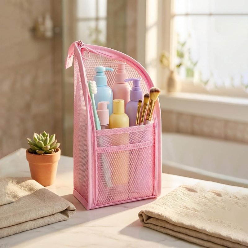 Lightweight Portable Travel Toiletry Bag - EVA Clear Hanging Makeup Organizer | Pink