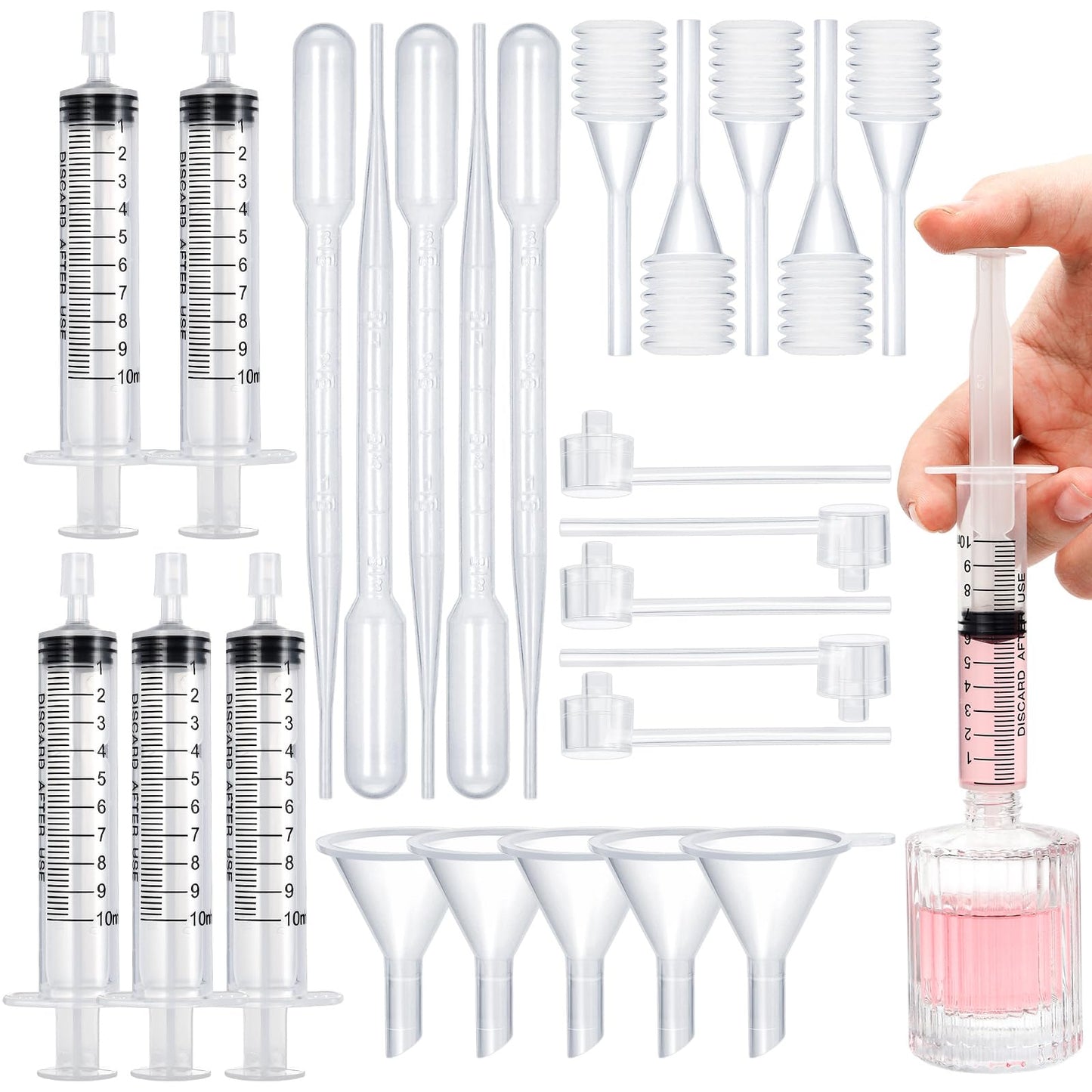 25pcs Perfume Refill Tool Kit,Plastic Perfume Dispenser Transfer Tools,Travel Refill Tool Set for Liquid Cologne Fragrance Sample Essential Oils (Clear, 10ml/25pcs)