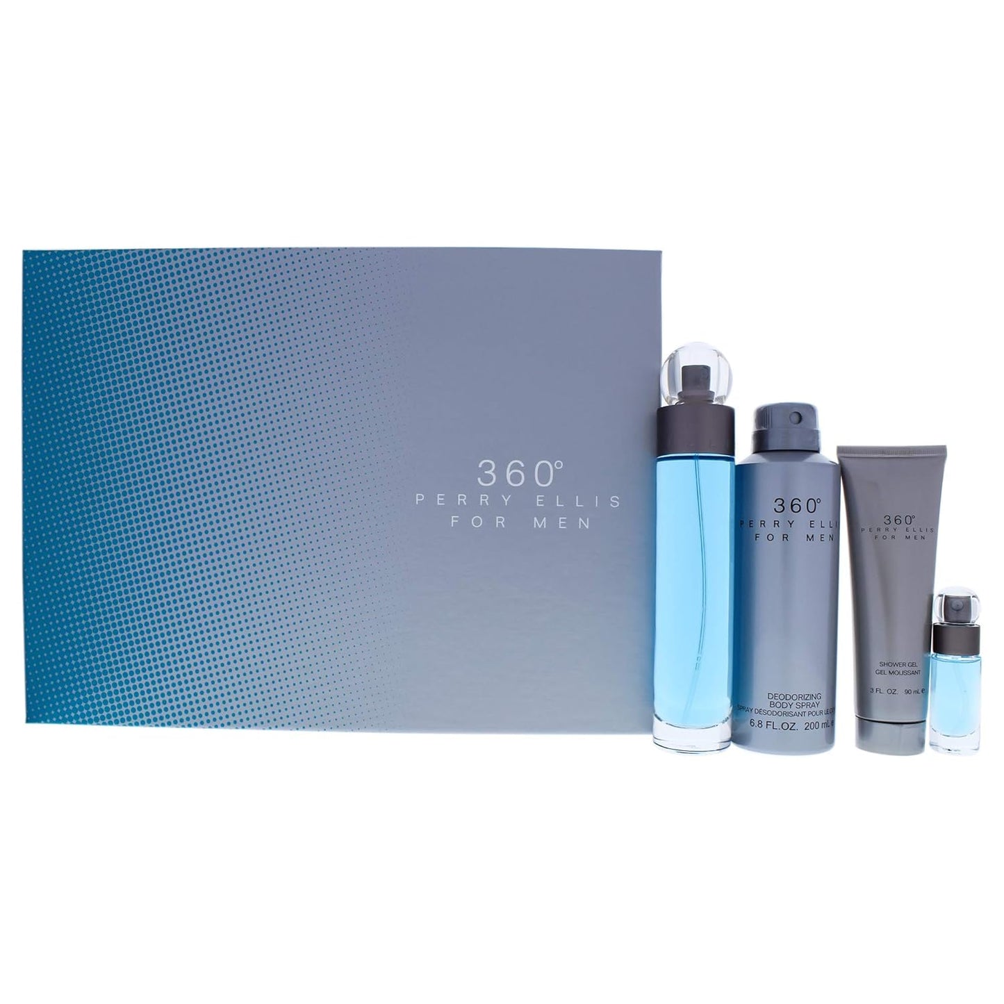 Perry Ellis 360 Men’s Fragrance Gift Set - 4-Piece Collection | EDT Spray, Body Spray, Shower Gel