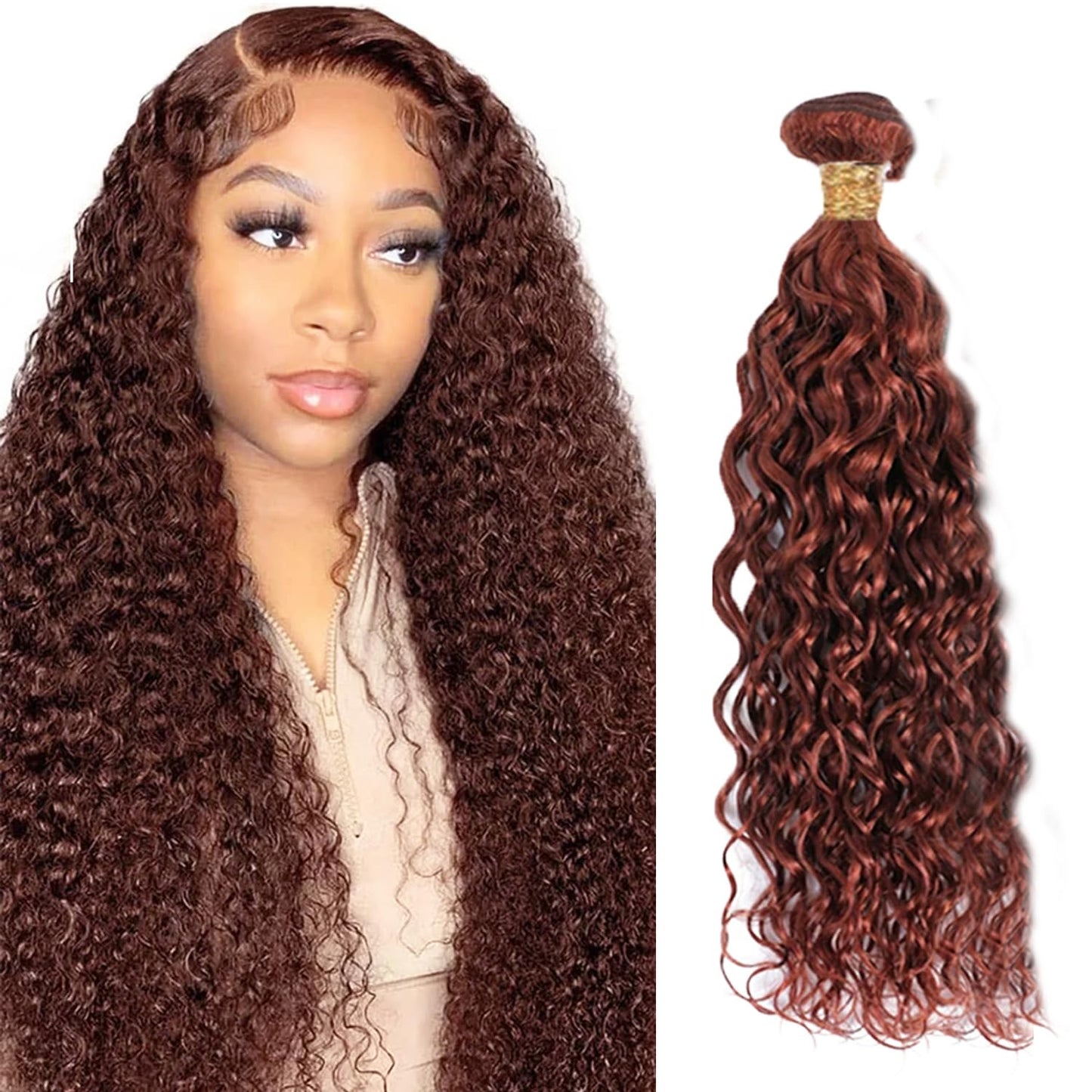 Color 33 Water Wave Bundles Human Hair Auburn Bundles Huxowax Virgin Remy Hair Extensions 22 Inch Double Weft Copper Red Wet and Wavy Bundle Hair Weave 50g