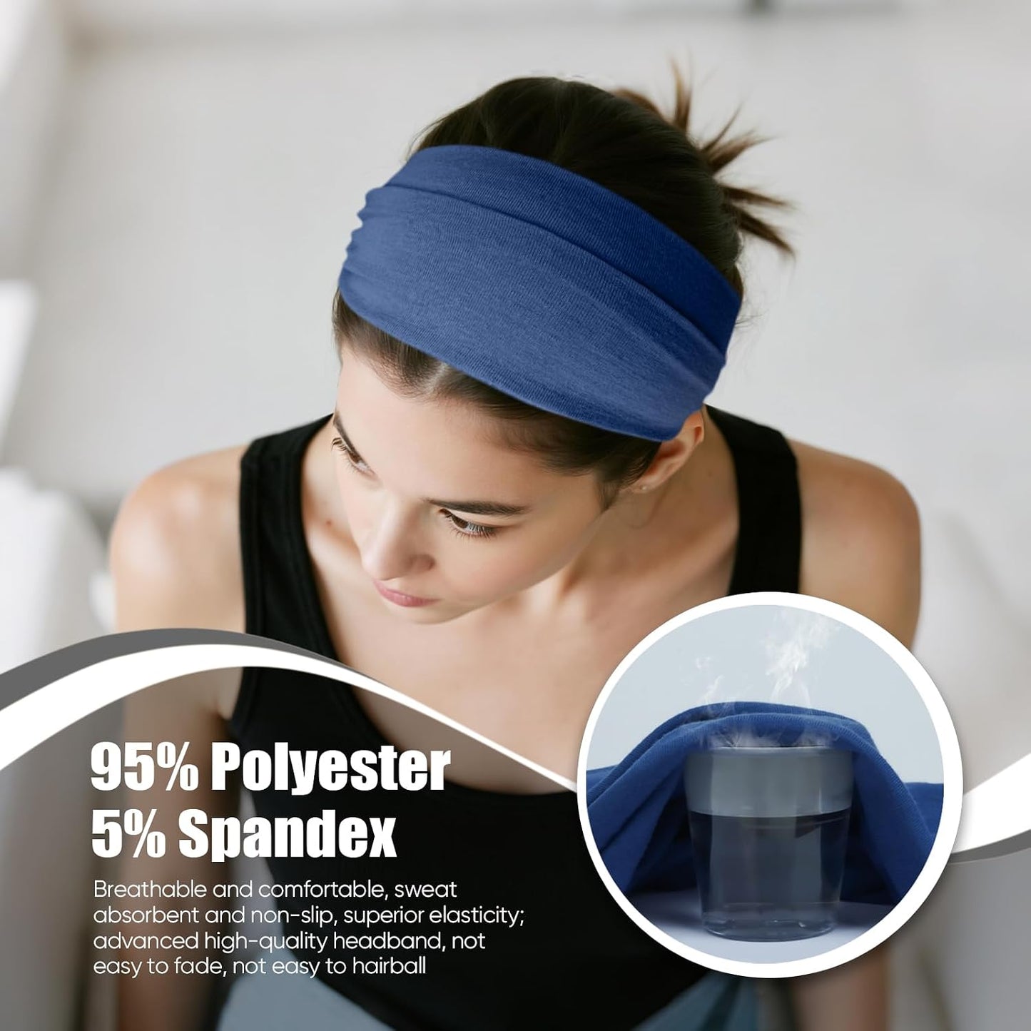 HSEM Wide Non-Slip Headbands for Women - Stretchy Cotton Hair Accessories | 6 Pcs for Gym & Workout