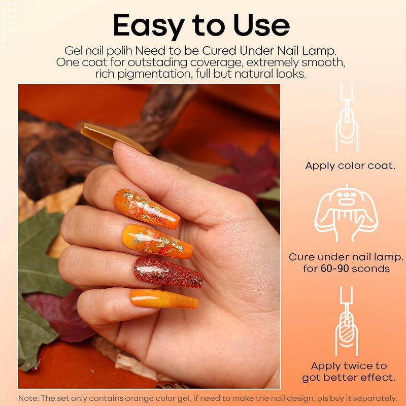 Bright Orange Gel Nail Polish - Neon Soak Off UV LED for Autumn Nail Art | 15 ML