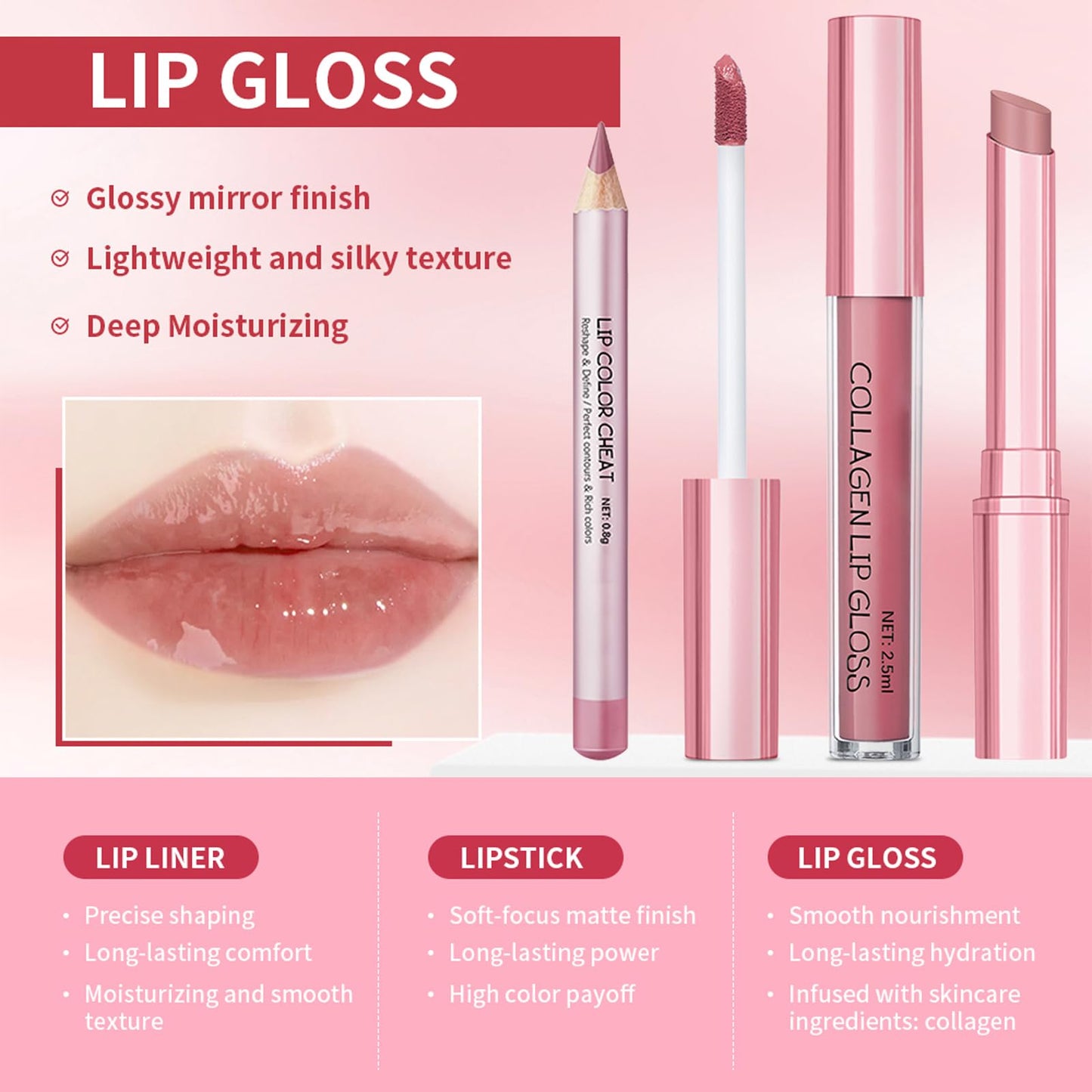 Bekoeen 3PCS Matte Liquid Lipstick Long Lasting Tinted Lip Balm & Lip Liner Set, Hydrating Lip Stain Non-Sticky, Lip Gloss for Women, Waterproof Lipstick Makeup
