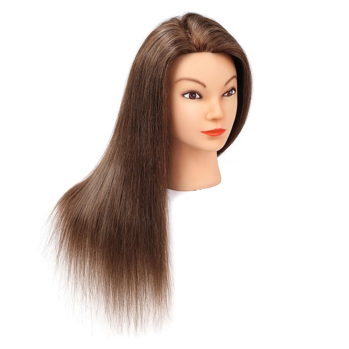Human Hair Mannequin Head for Hair Styling Practice | 20-22" Dark Brown Cosmetology Doll with Clamp