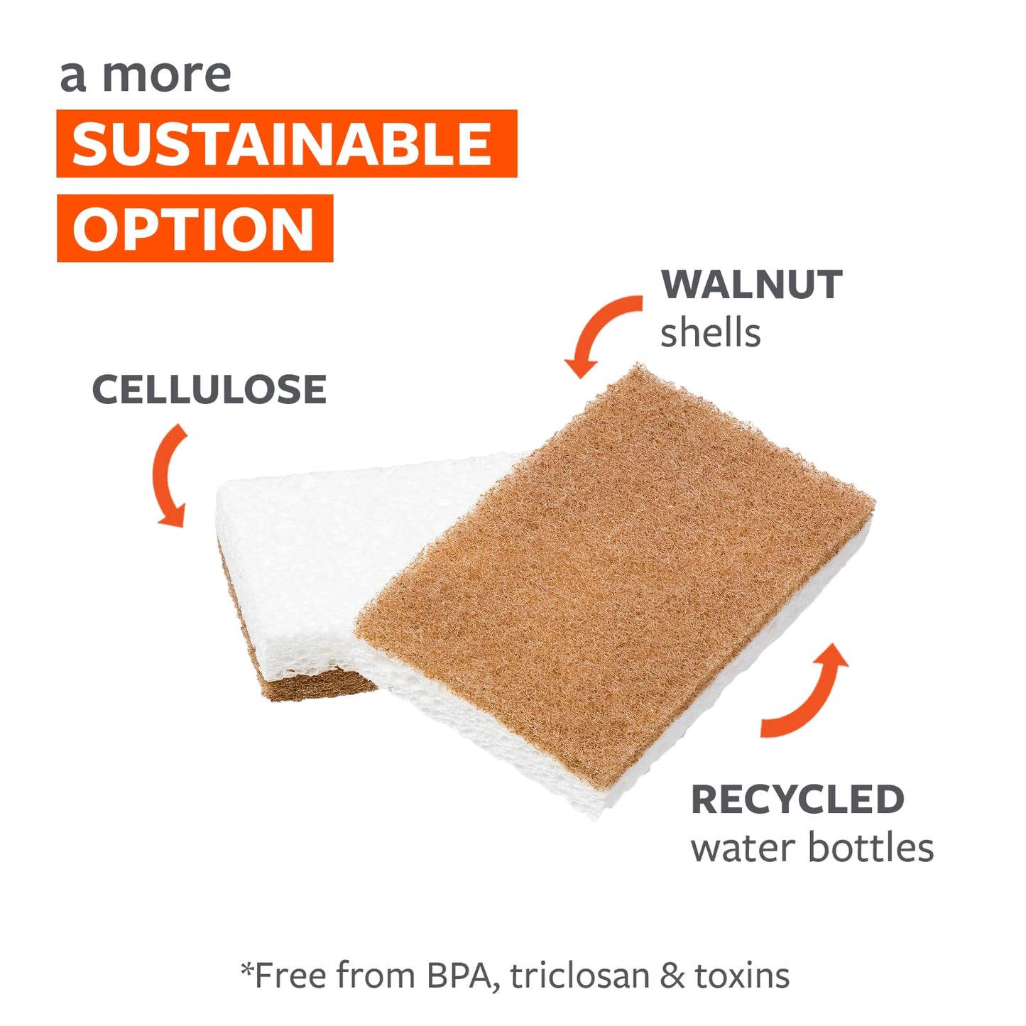 Full Circle Walnut Scrubber Sponges, Pack of 2 – Dual-Sided, Plant-Based & Recycled Kitchen Sponges, Gentle on Nonstick Cookware