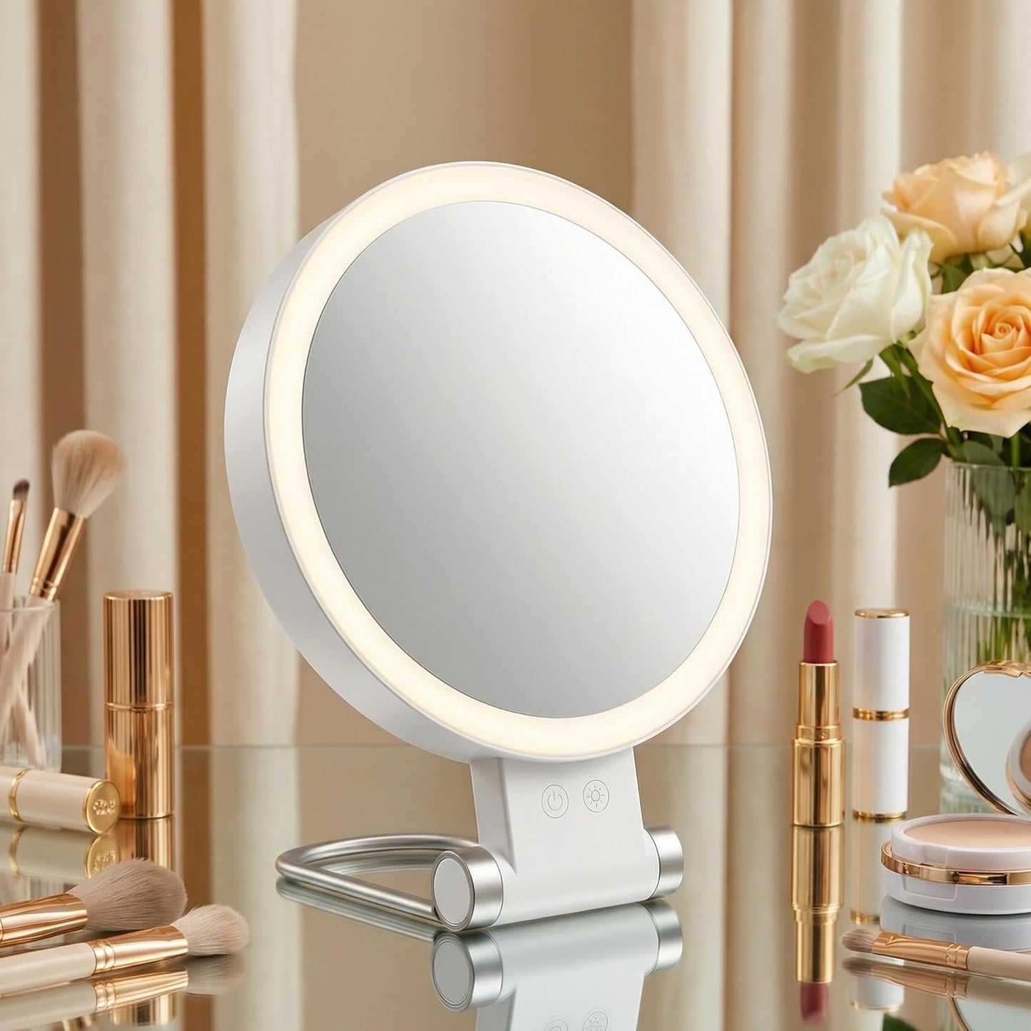 Makeup Mirror with Lights - 1X/30X Magnifying Double-Sided | Adjustable 3 Color Light, Rechargeable 2000mAh