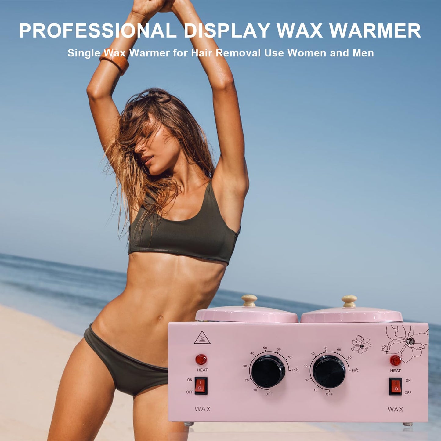 FHATSJ Portable Single Pot Wax Warmer for Painless Hair Removal, Fast Temperature Adjustable Wax Heater with Large Wax Pot for Facial Skin Body SPA Salon Equipment Beauty Salon (Pink-Single Pots)