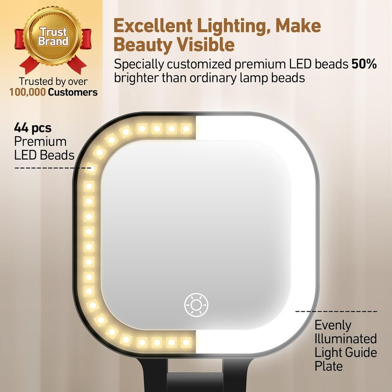 Travel Mirror with Light - 1x/30x Magnifying Compact Mirror with 3 Color Lights | 4.5x3.9 Inch, Adjustable Brightness, Includes Tweezer