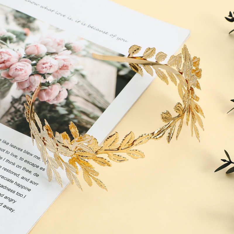 Healeved Golden Leaf Bridal Headband Baroque Tiara Headpiece for Wedding Anniversary Valentine S Day Party Photoshoot