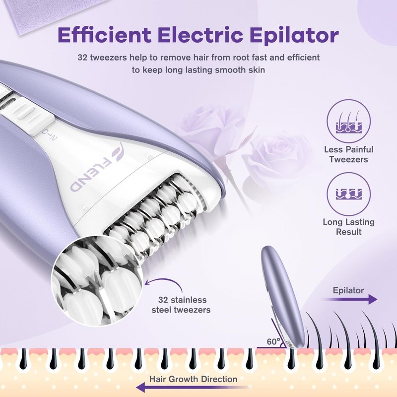 Silent Epilator for Women, 2-Speed Facial & Body Hair Remover, Smooth Glide Technology, for Face, Legs, Bikini & Arms