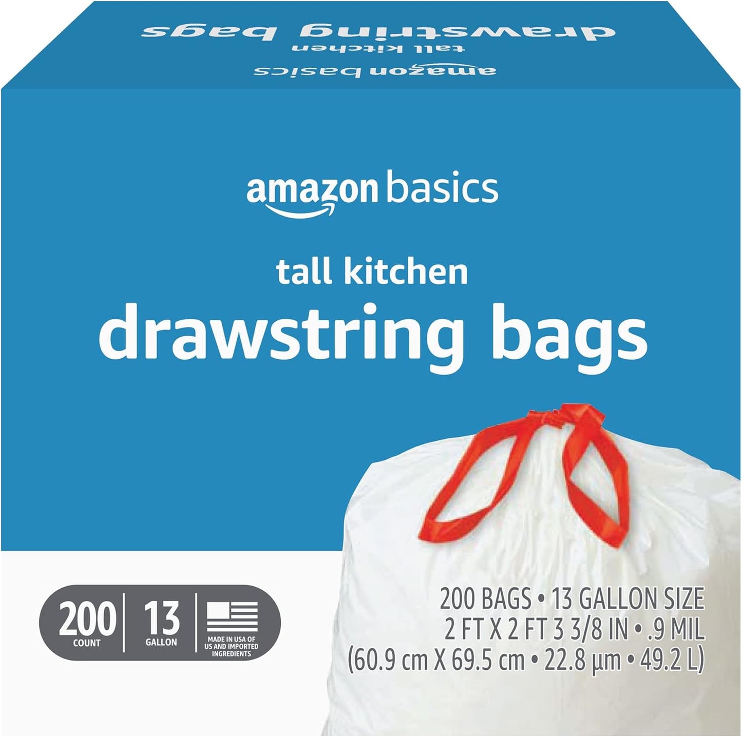 Tall Kitchen Drawstring Trash Bags - Sturdy & Tear Resistant | 13 Gallon, Unscented, 120 Count