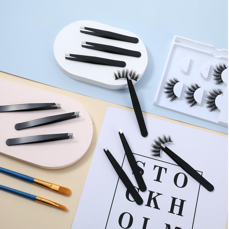 64Pcs Slanted Lash Tweezer for Women Men, Professional Stainless Steel Tweezers High Precision Tweezers Bulk for Ingrown Hair Removal Eyelash Extension Plucking Blackhead