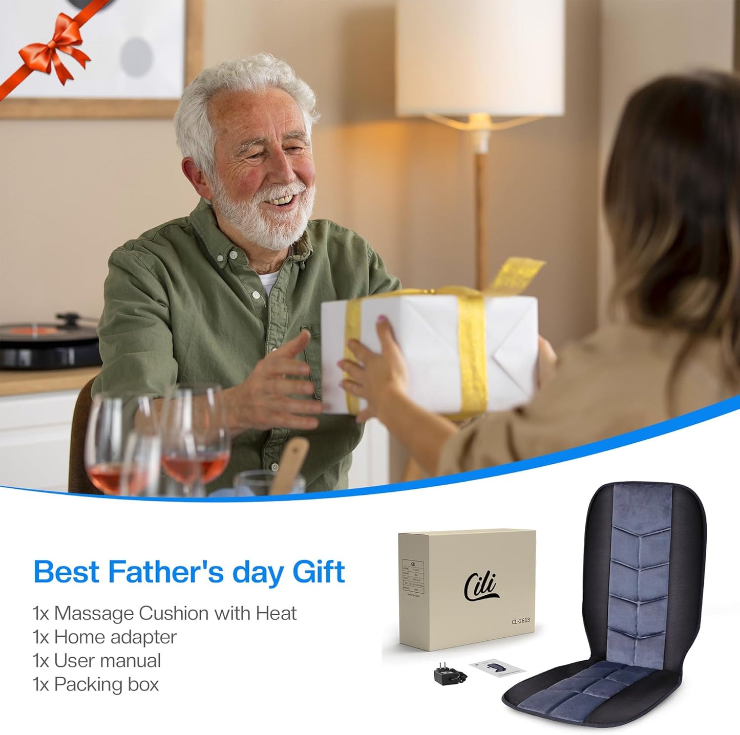 Massage Chair Pad - Back Massager with Heat & 10 Vibration Motors | Relaxation Cushion for Home & Office Use