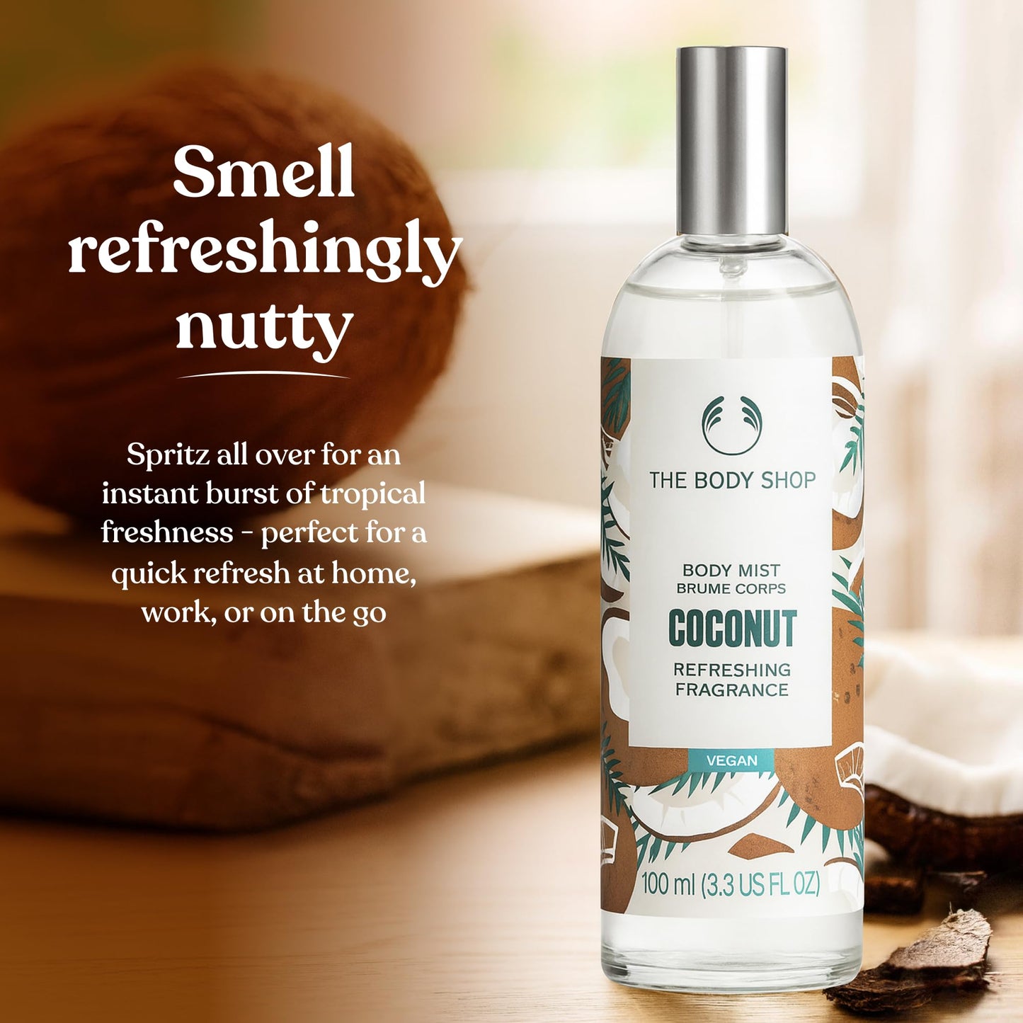 The Body Shop Coconut Body Mist – Refreshes and Cools with a Tropical Scent – Vegan – 3.3 oz