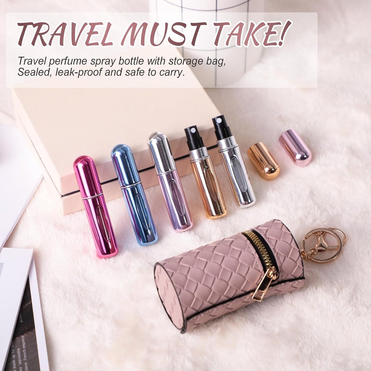 Mini Refillable Perfume Atomizer Bottles - 5PCS Travel Size 5ml Spray Set with Carry Bag
