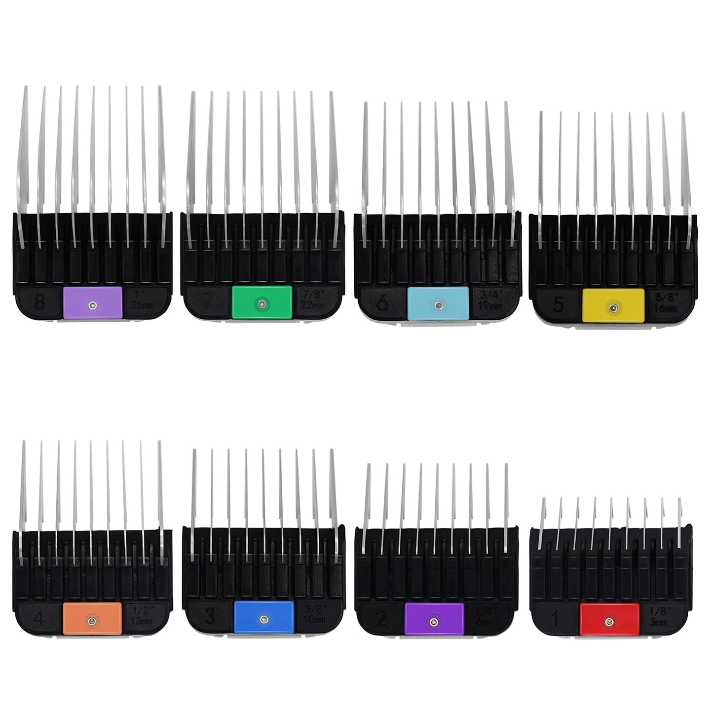 8 Pieces Professional Animal Stainless Steel Attachment Guide Guard Combs for A5 Style Detachable Blade Pet Groomers, Compatible with Wahl KM Series Andis AG BG Oster Classic 76 A5 A6 Animal Clippers