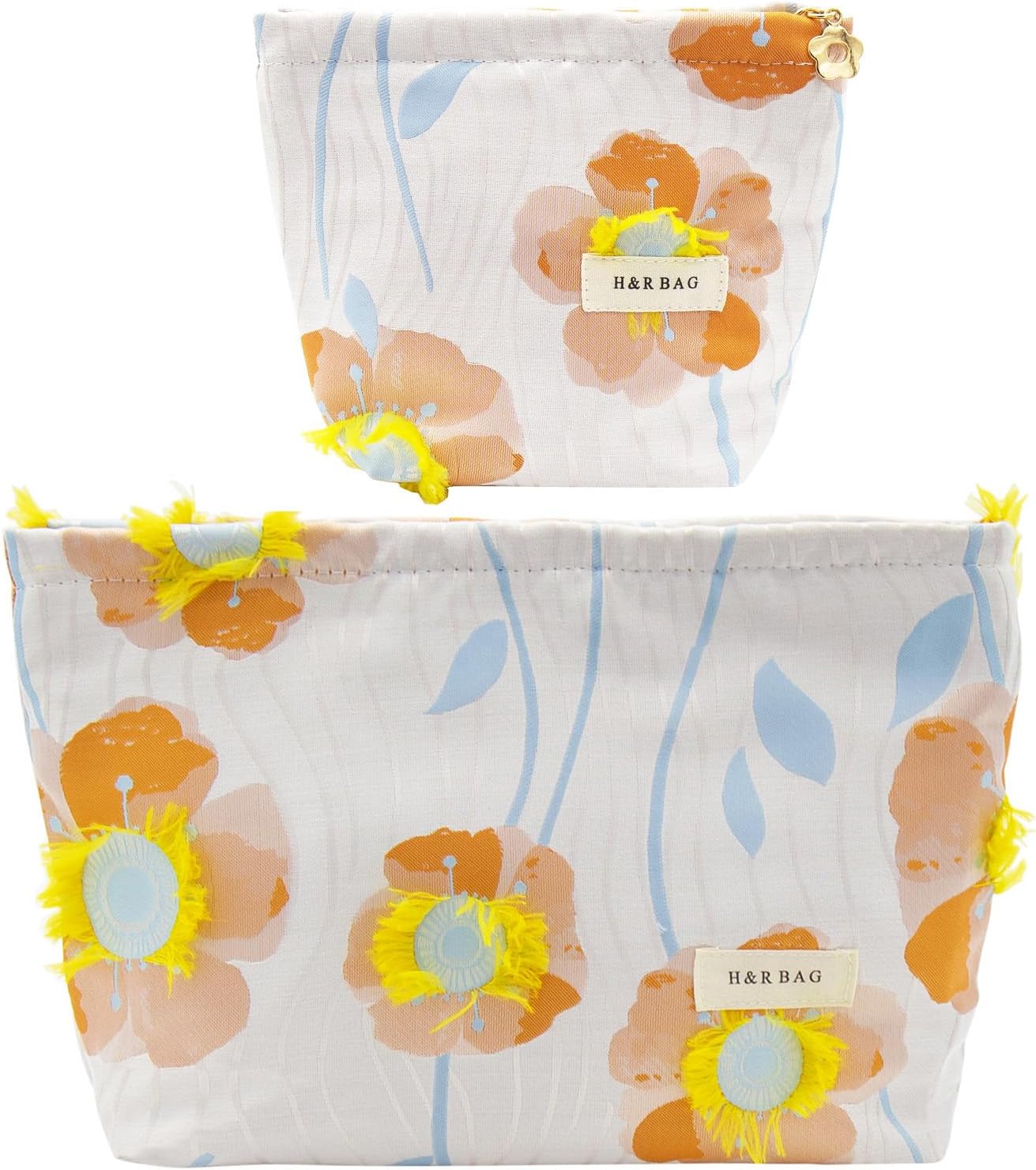 Large Floral Makeup Bag Set - 2 Pcs Travel Toiletry Organizer for Women | Embroidered Cosmetic Pouches with Zipper