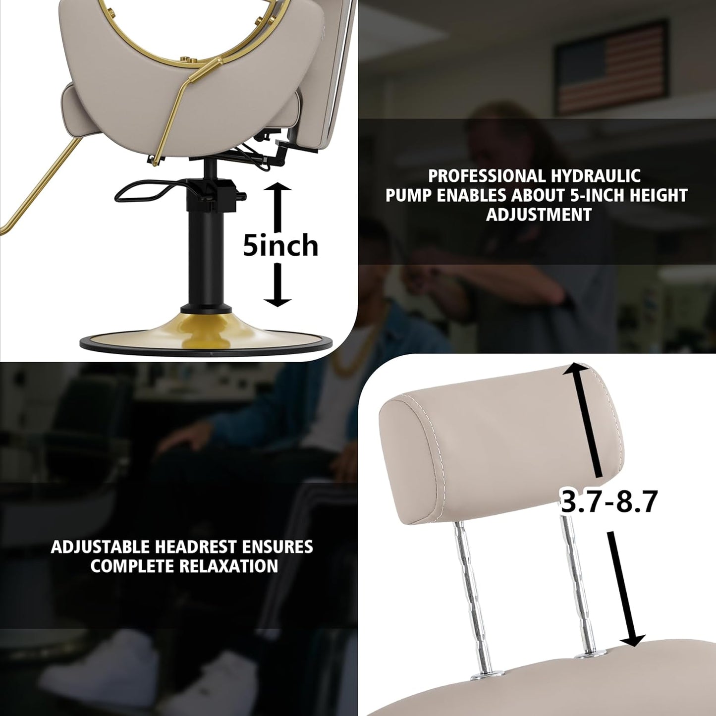 Reclining Barber Chair - Height Adjustable Styling Chair for Hair Salon | 360° Swivel, Grey
