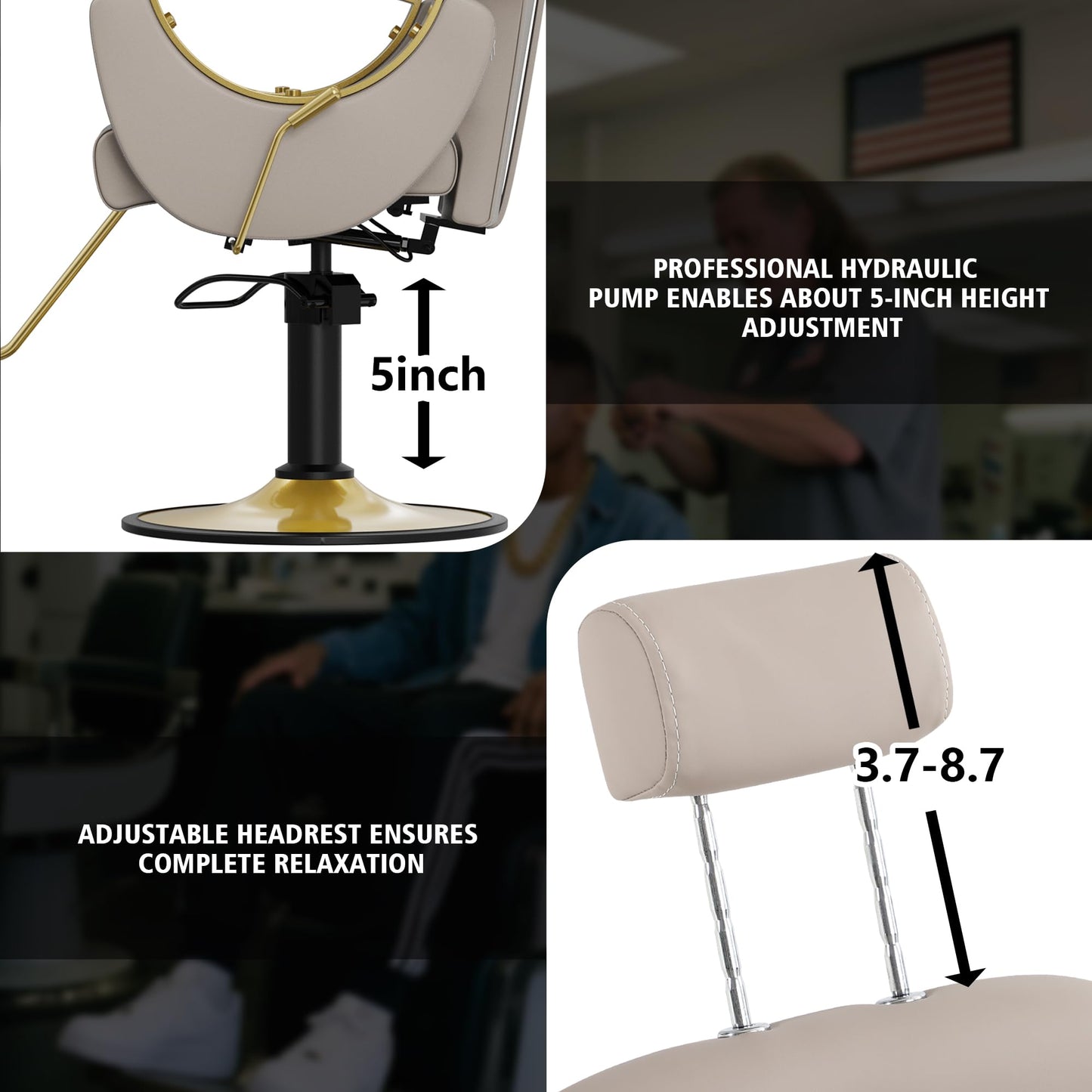 KIGOTY Salon Barber Chair, Reclining Barber Chair, Styling Chair, Height Adjustable Hair Salon Chairs for Hair Stylist, 360 Swivel Braiding Hairdresser Chair for Barbershop, Spa Equipment (1, Grey)