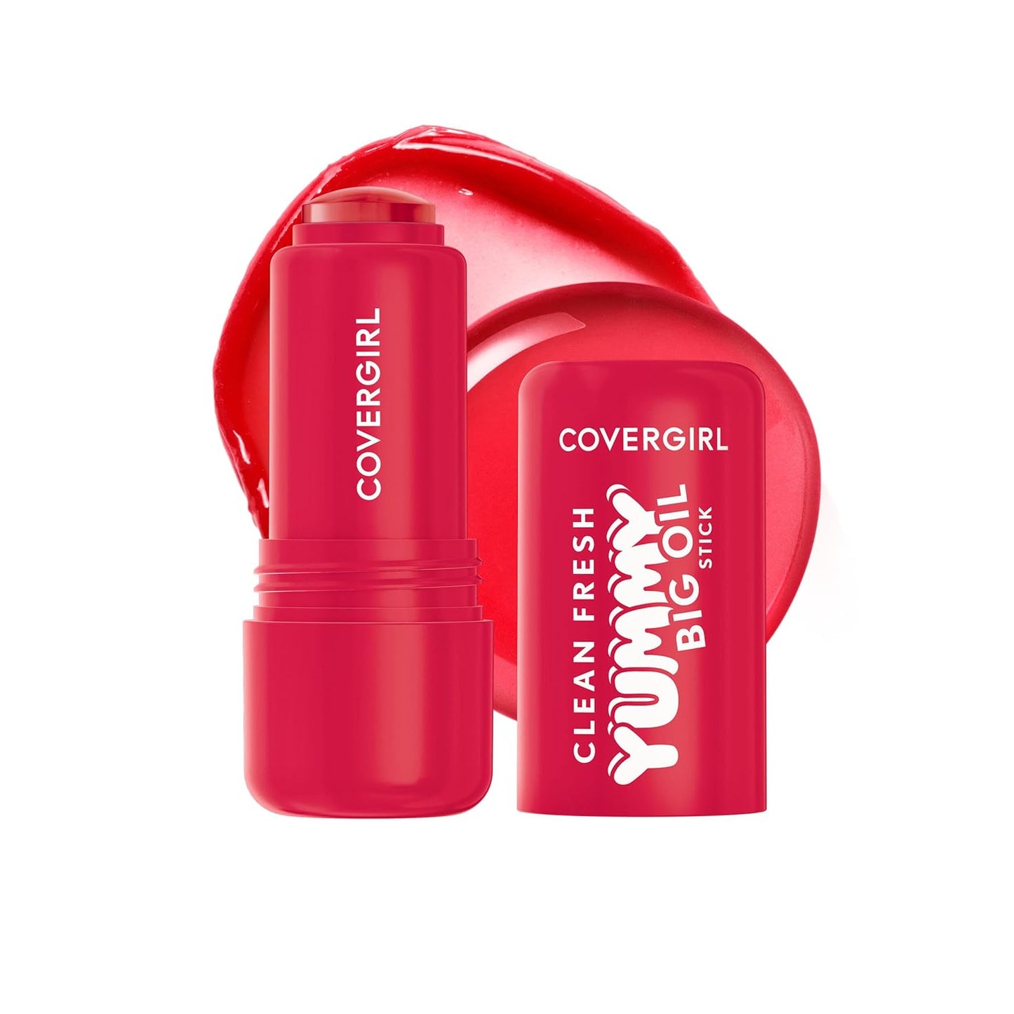 COVERGIRL Clean Fresh Yummy Big Oil Stick - Flavored Lip Oil for Dewy Finish | 140 My Strawbooty (Sheer Pink Red)
