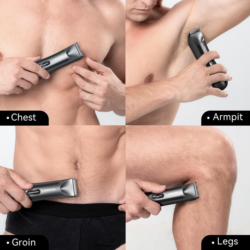 kensen Body Hair Trimmer for Men - Groin & Pubic Hair Trimmer with Ceramic Blades, Manscape Body Shaver for Men with LED Light Ball Shaver IPX7 Waterproof Wet/Dry Rechargeable Body Trimmer Mens Gift