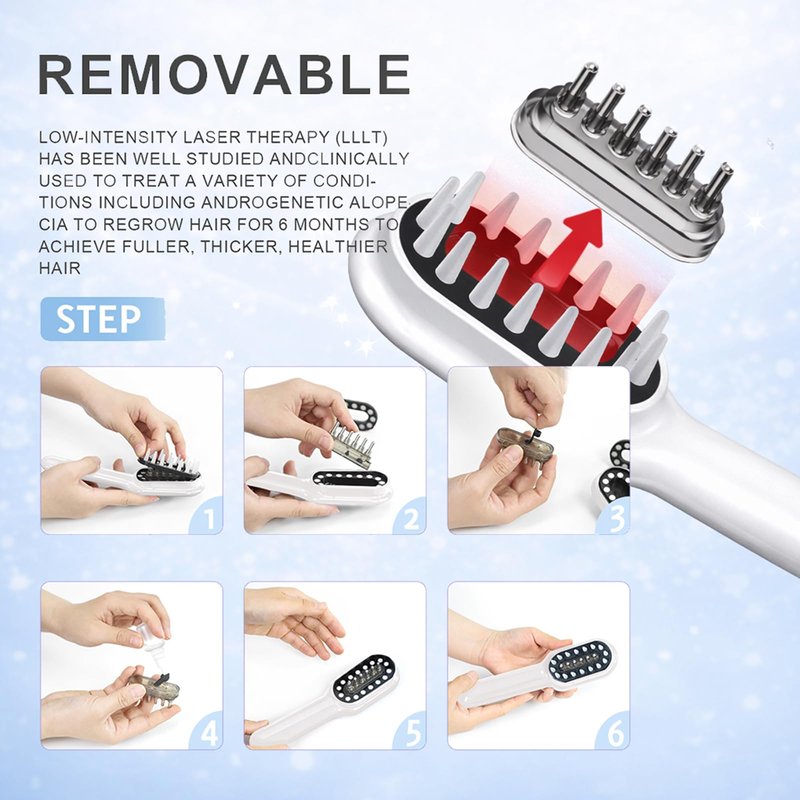 Obiredk ㅤLaser Hair Growth Comb for Men & Women, FDA Cleared 650nm LLLT Red Light Therapy for Hair Regrowth, Targeted Treatment for Receding Hairline & Thinning Crown, Portable Rechargeable - White