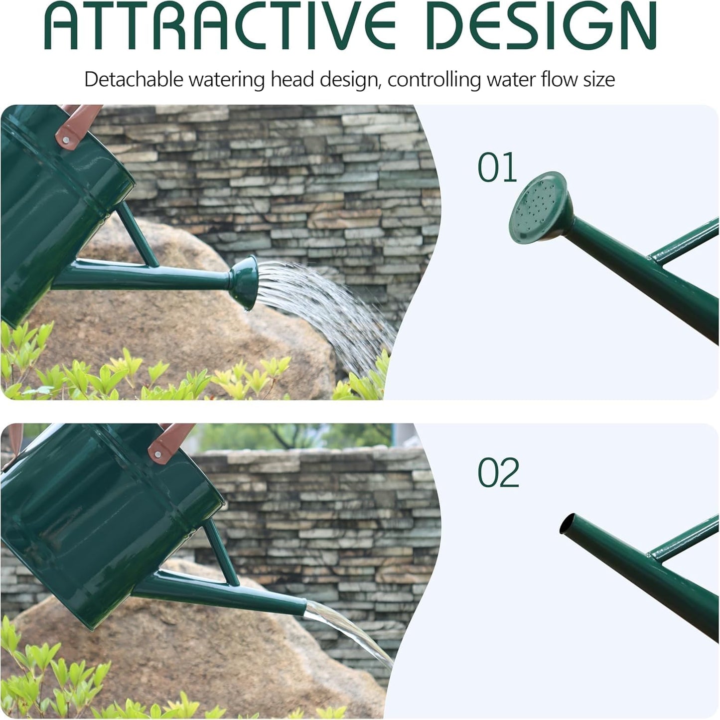 yourjoy Metal Watering Can with Removable Spout, 1 Gallon Watering Cans Stainless Steel Handhold for Outdoor Indoor Garden Plants Watering (Green)
