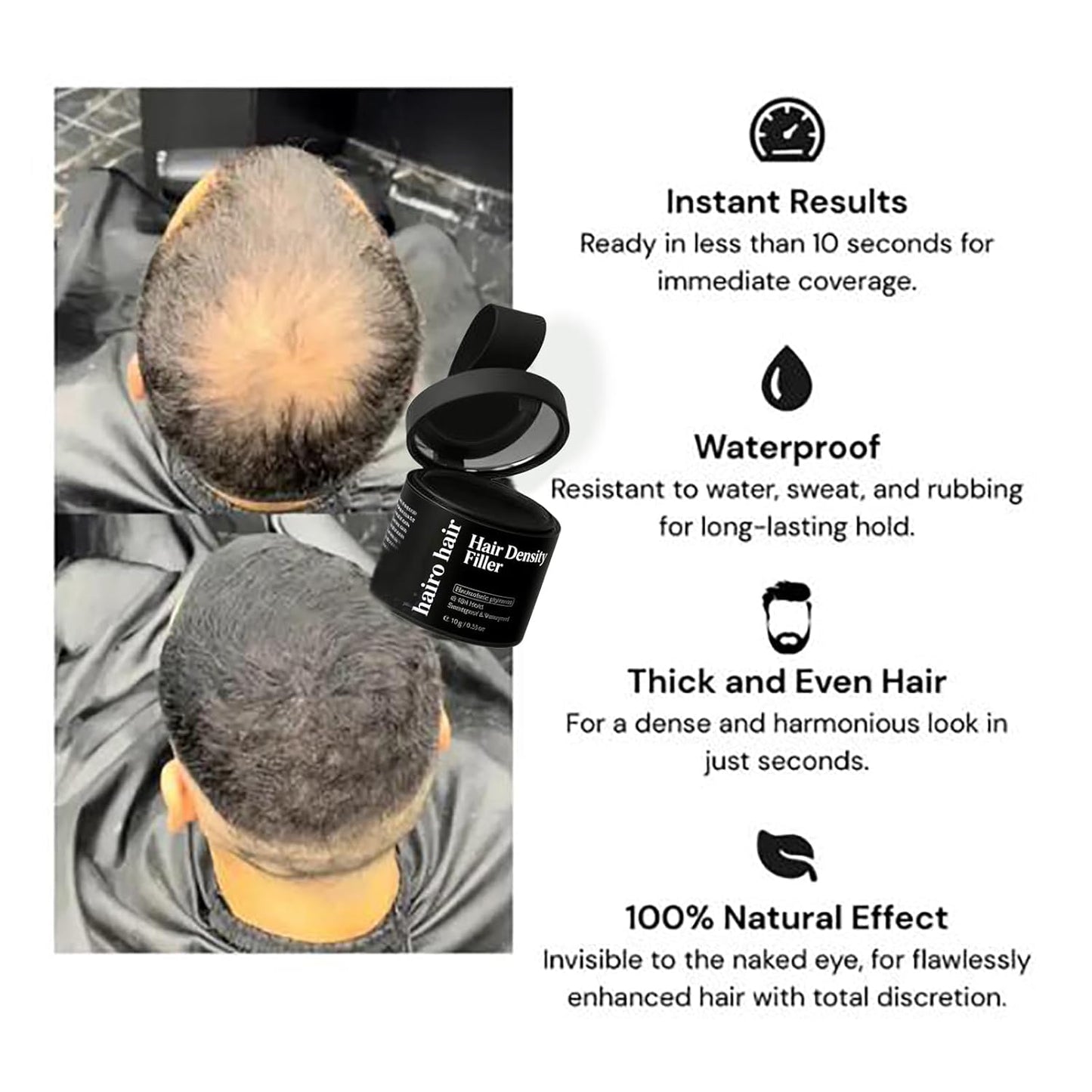 Hair Density Filler - 24-Hour Stain-Proof Powder for Bald Spot Concealing | Instant Coverage for Men & Women, Dark Brown