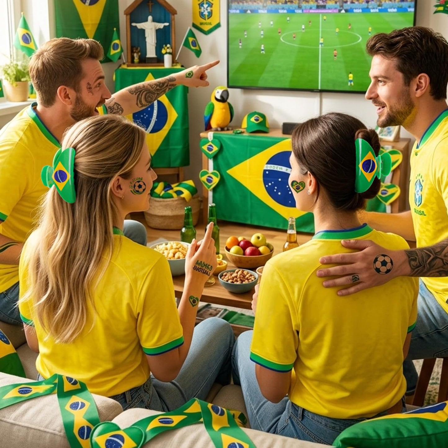 ANFONG Brazil Hair Claw Clip, World Cup 2026 Merchandise Gifts Set: World Cup Hair Accessories, Soccer Keychain & Brazil Flag Tattoos for Women Game Day Parties, Stadium Looks