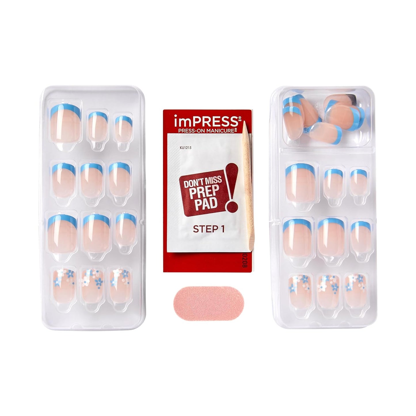 Impress Press-On Nails - French Snooze Blue Short Squoval | 30 Nails, Prep Pad & Manicure Kit