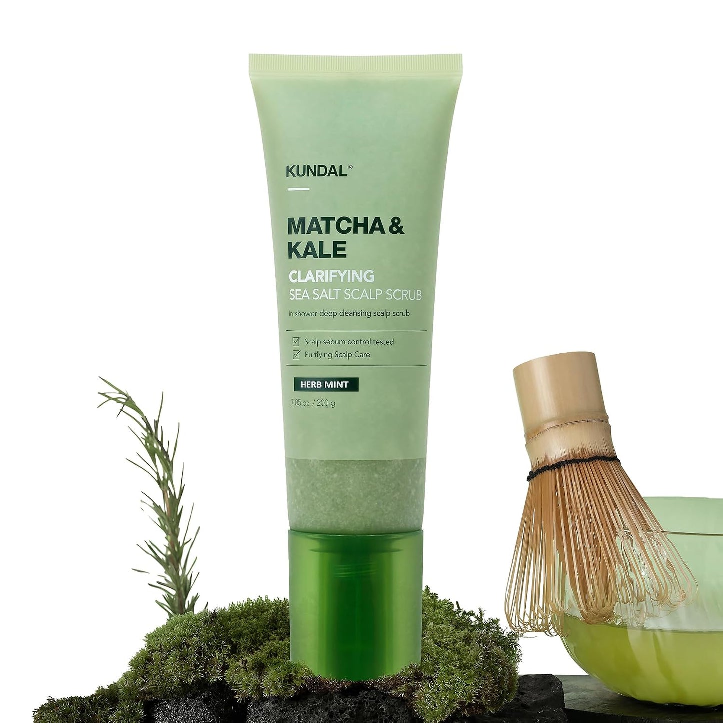 KUNDAL Matcha & Kale Scalp Scrub - Purifying Sea Salt Exfoliant | Herb Mint, 7.05 Oz - Balances Oil & Removes Impurities