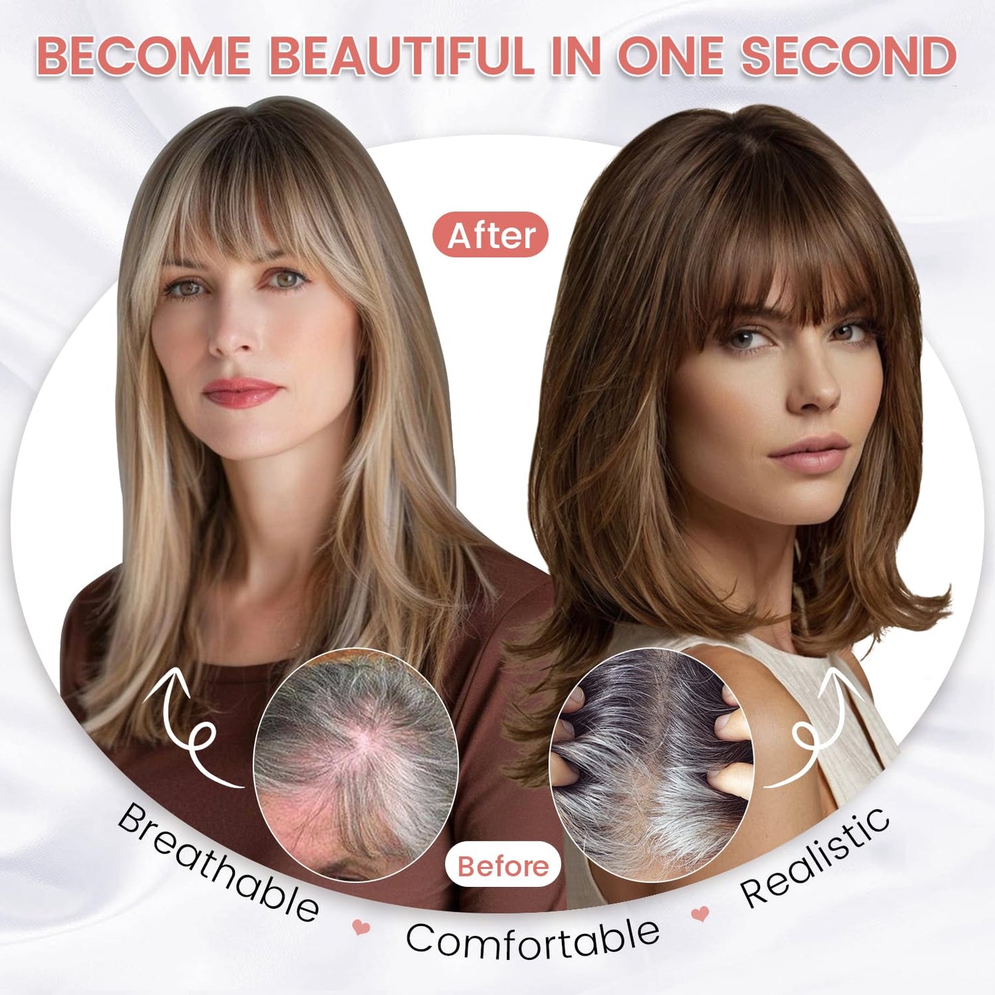 YAMI Human Hair Toppers for Thinning Hair - 10" Bangs Hairpiece | Medium Brown Mix with Dark Brown Root