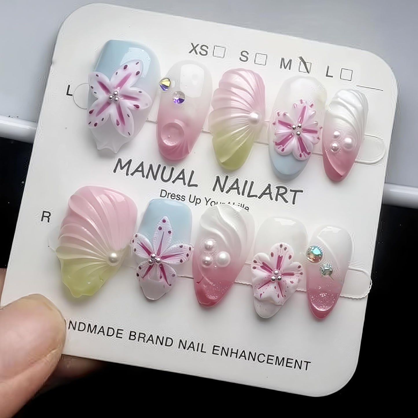 3D Pink Flower Press-On Nails - Nude Pink Gradient French Tip | Medium Almond, Reusable 30 Pcs for Weddings