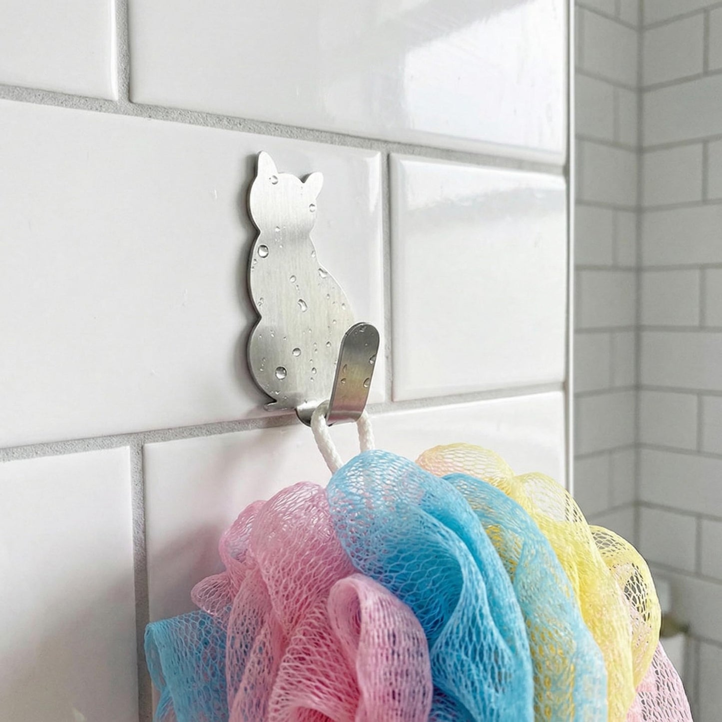 Cute Cat Adhesive Wall Hooks, 3 Pack No Drill Self Adhesive Hooks, Rustproof Stainless Steel Key & Towel Hooks for Bathroom, Kitchen, Entryway, Bedroom Wall Organization (Mixed Colors)