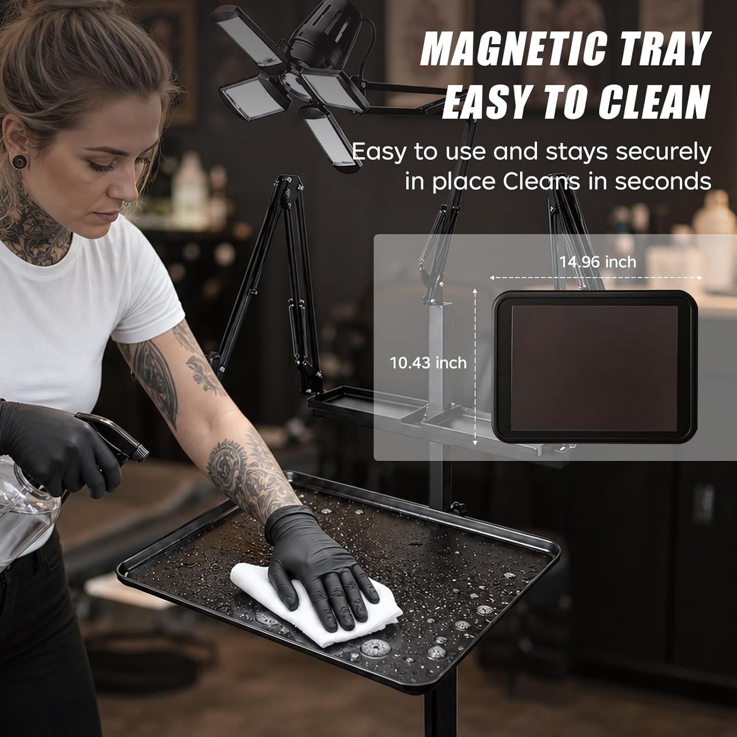 Tattoo Workstation - Multifunctional Tattoo Tray Cart with Light & Wheels | Mobile Phone & Tablet Holder, Magnetic Ink Tray