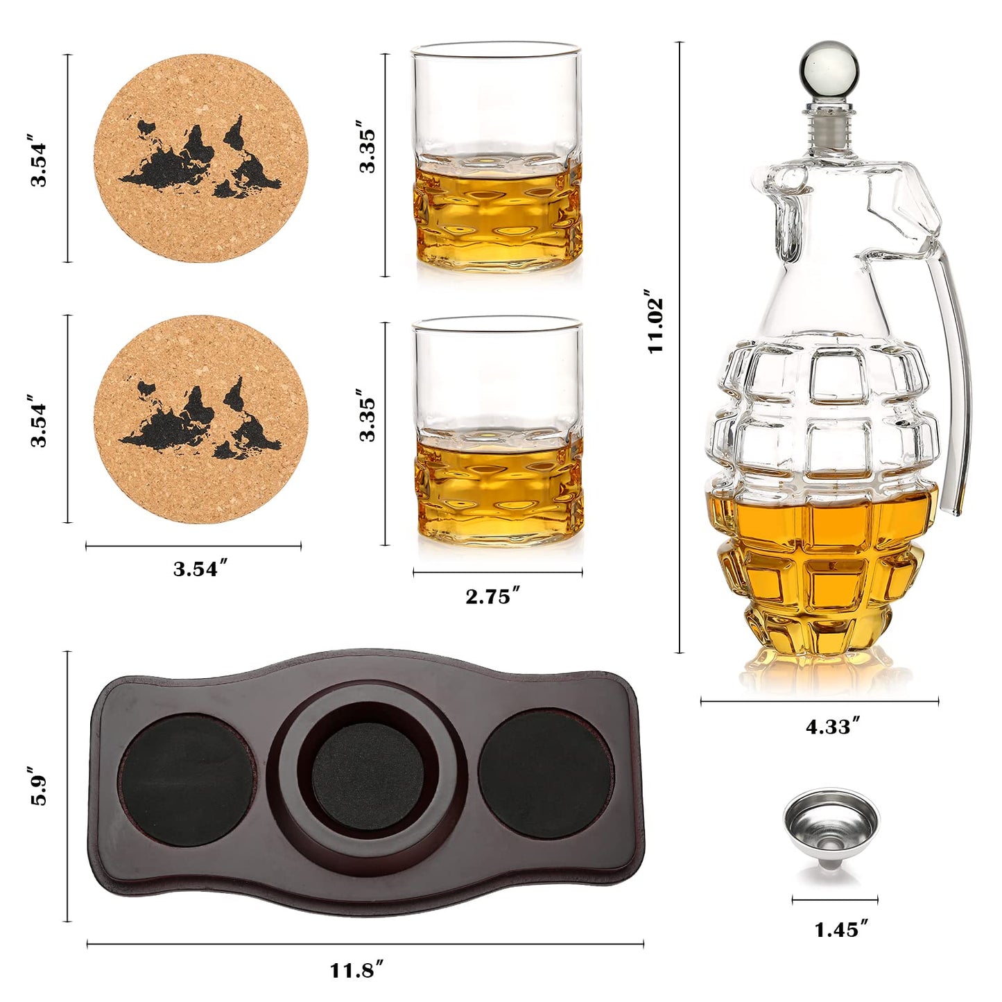 Whiskey Decanter Set Grenade Shaped Liquor Decanter Set with 2 Glasses - Scotch Bourbon Drinking Gift for Men&Women Dad Husband Boyfriend Brother Anniversary Birthday Christmas House Warming Present