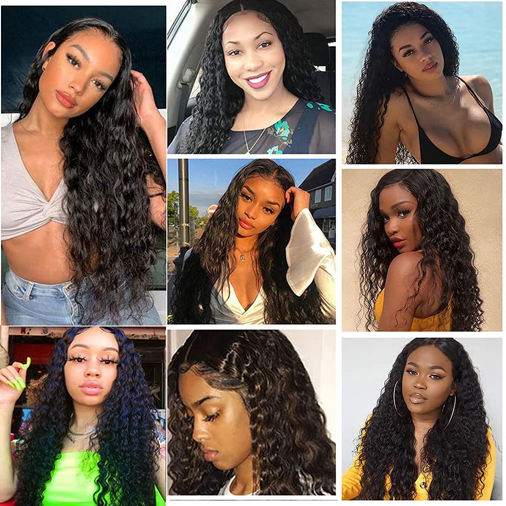 Human Hair Bundles #1B Natural Color Water Wave Bundles 16 18 20 Inch Unprocessed Brazilian Virgin Hair 3 Bundle 50 Gram Per Bundle Deals Quick Weave Hair Extensions